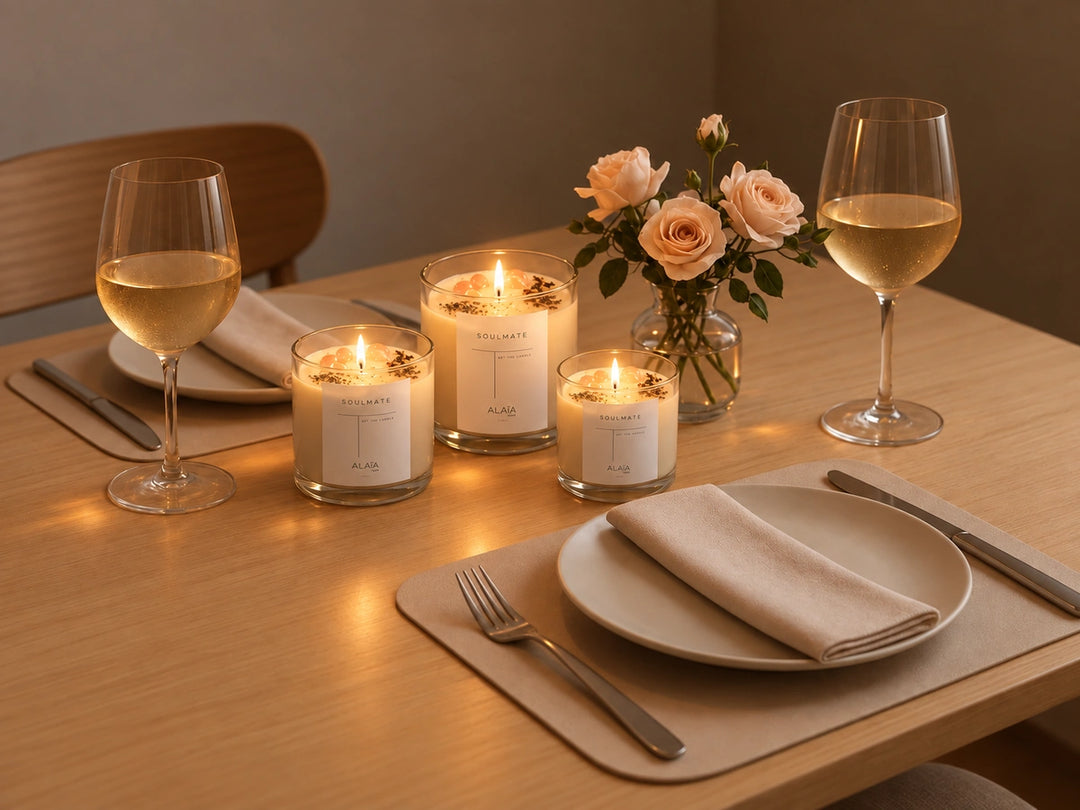 Vela decorativa Alaïa como punto de luz en una mesa